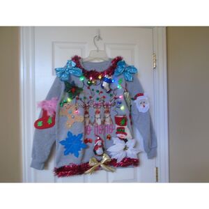 Ugly Christmas Sweater Parties size Medium Lights up ugly Xmas Sweatshirt  NEW